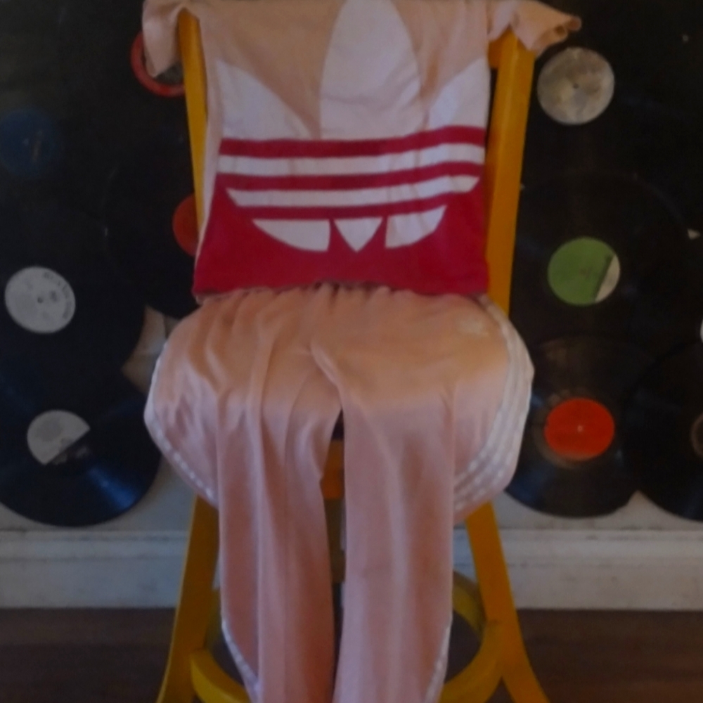 Adidas peach colored track pants and matching shirt